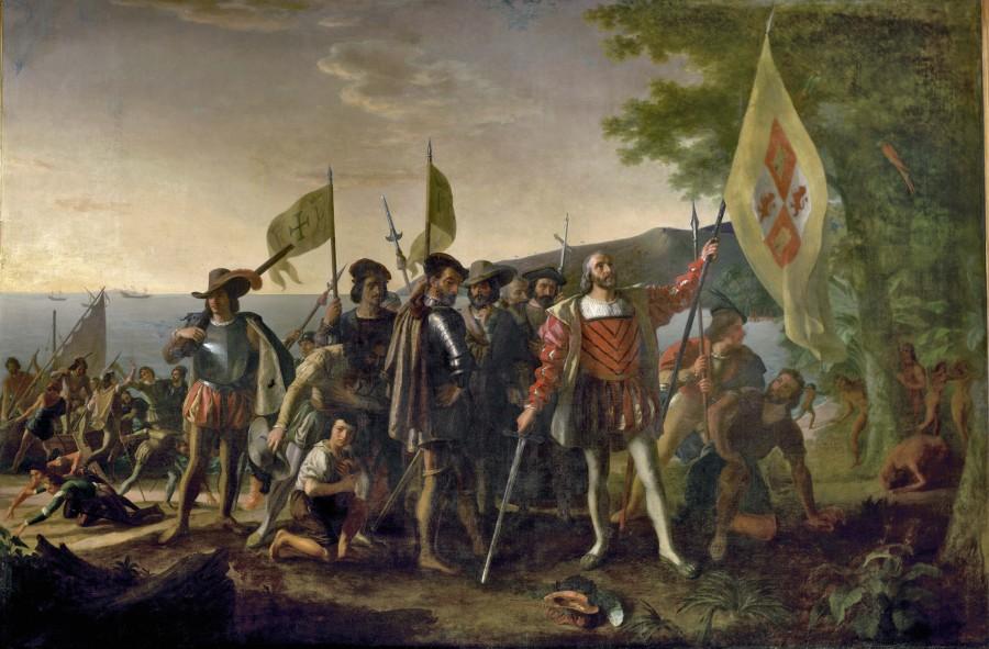 The treatment of native people is ignored on Columbus Day.     Landing of Columbus by John Vanderlyn. 