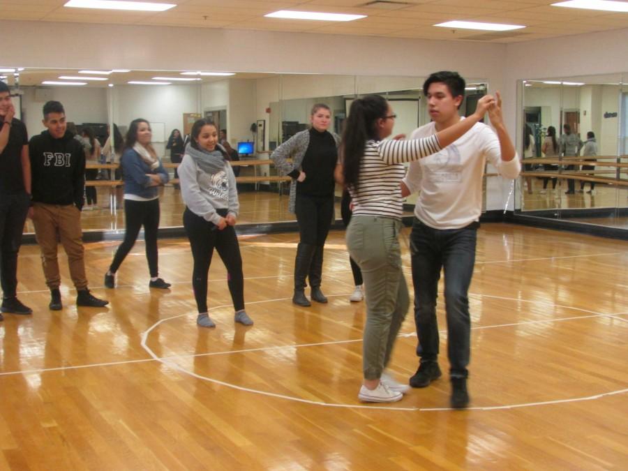 Spanish for native speakers students practices dances in the dance studio and recorded a video to promote the event. 