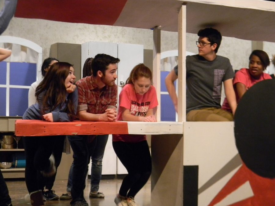 WeGo Drama received sixth place after advancing to the IHSA state finals. Junior Megan Graal (left) rehearses for the  upcoming musical, "The Drowsy Chaperon."