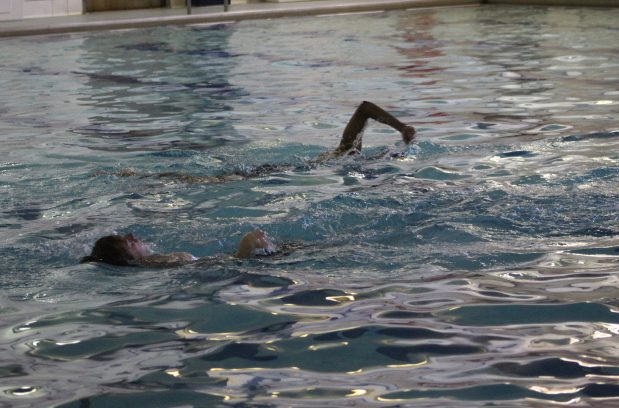 Students participating the the triathlon were allowed to practice in the pool on April 15. The official triathlon will take place on April 26. 