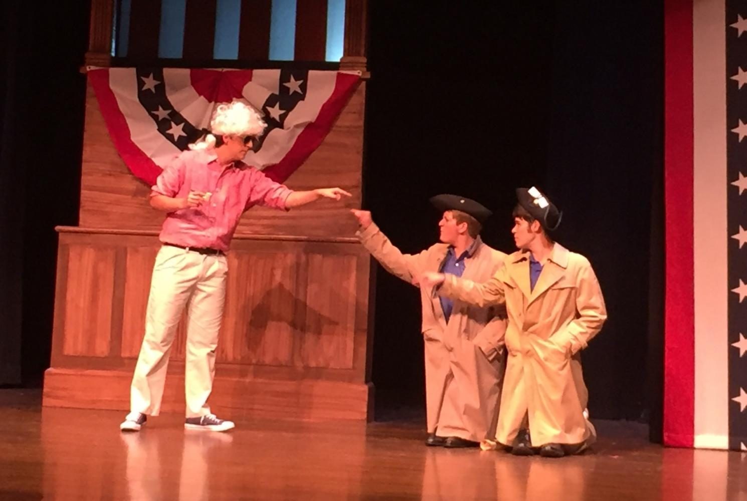 Kenneth Correa, David Brown, and Ricky Gieser rehearse for “The Complete History of America (Abridged).” 