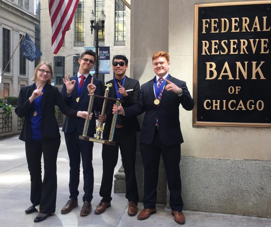 From left to right seniors Emily Pietura, Connor Thompson, Jeremy Belingon, and Michael Sawicki competed for the Personal finance challenge on April 25. 