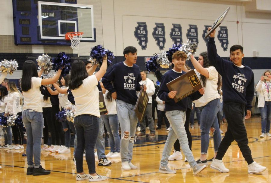 Boys varsity soccer team has special pep assembly after making it to state semifinals for the first time. 