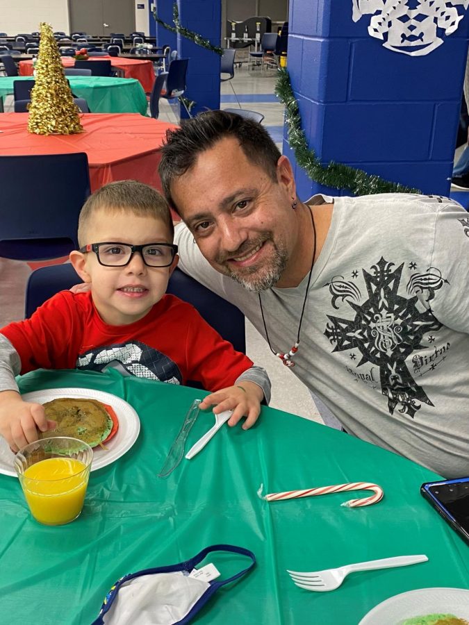 Attendees could choose from green (Grinch) or red (Santa) pancakes.