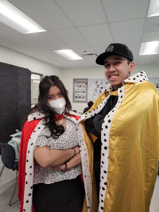 Seniors Daniela Luna and Anthony Sanchez perform a scene from Macbeth in Enriched World Literature.