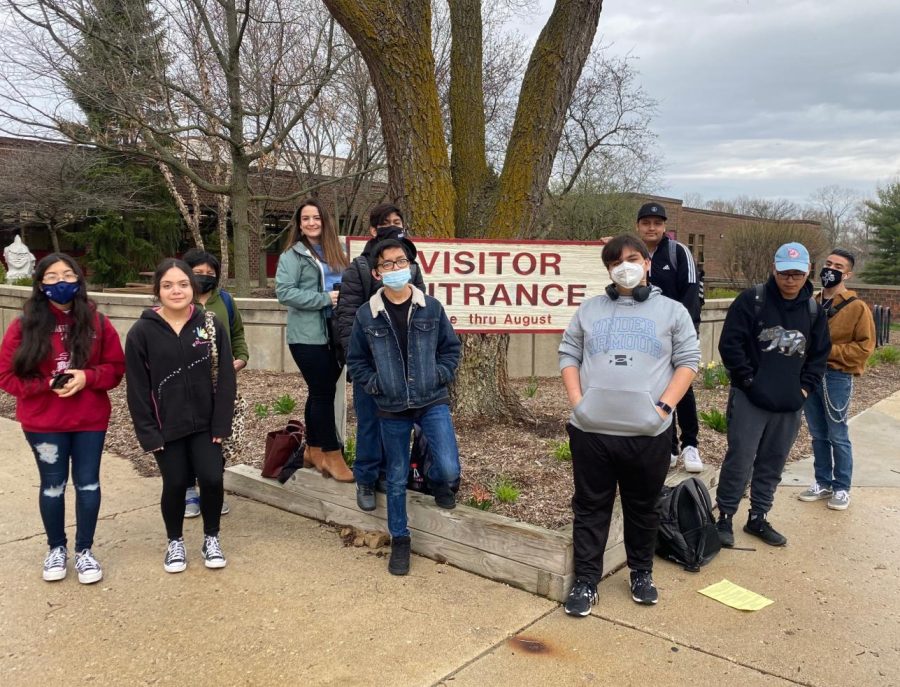 Competing members of Creative Writing Club assemble outside of High School.