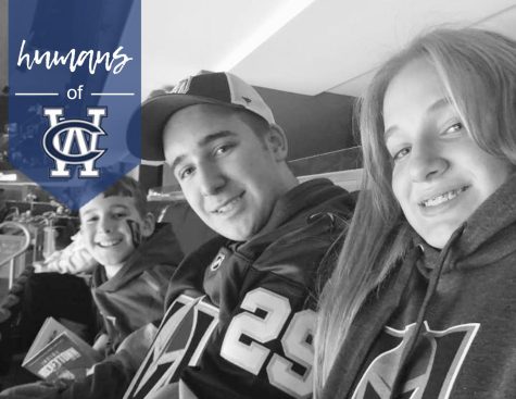 Senior Kyle Upham, center, with his siblings at a Las Vegas Golden Knights game.