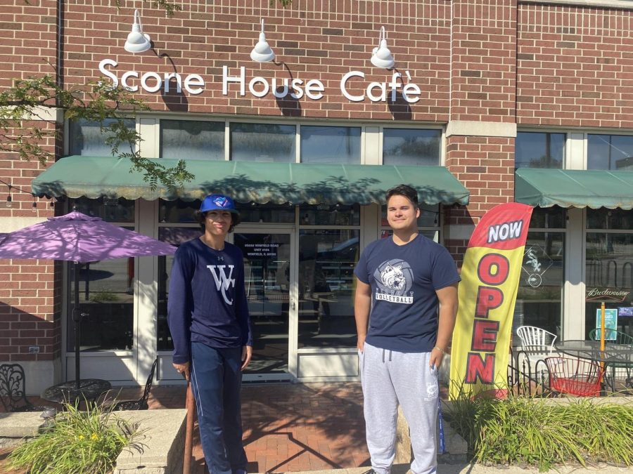 Reporters Carlos Allen and Anthony Cabrera pictured in front of Scone House Cafe in Winfield in September 2022.