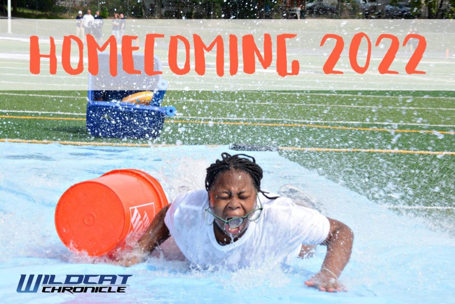 The slip and slide was a key feature at the Homecoming pep assembly.