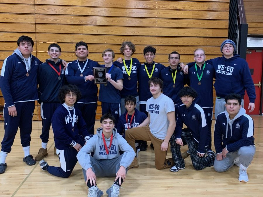 The boys wrestling team after their strong finish at the UEC championship meet on Jan. 21. (Photo courtesy of @WegoWrestling)
