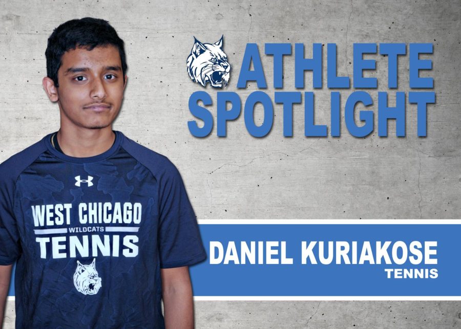 Sophomore Daniel Kuriakose has already attended state competitions in chess and math: will he do the same in boys tennis? (Photo illustration by Wildcat Chronicle Staff)
