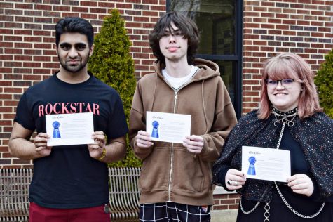 Opinions Editor Dhanveer Gill and reporters Michael Birdsell and Charlotte Boorsma won the blue ribbon for their editorial “Excessive Social Media Use: Dangerous for Teenagers”. Not pictured: News Editor Savannah Epperson.