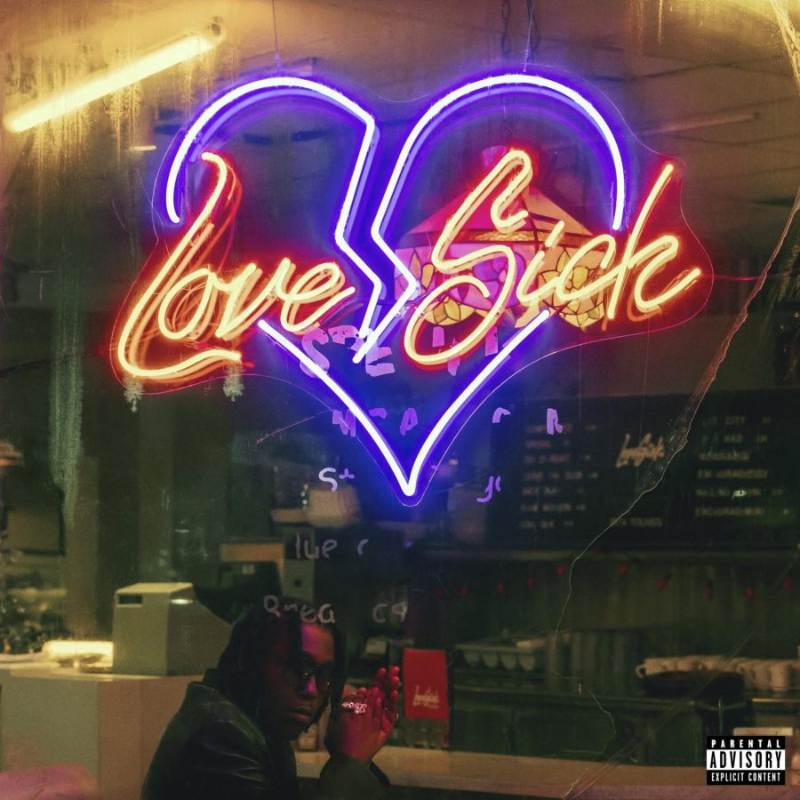 Don Toliver sits alone in a restaurant in the album cover for Love Sick. The tracklist is featured on the menu behind the neon sign. (Photo credit: rateyourmusic.com)