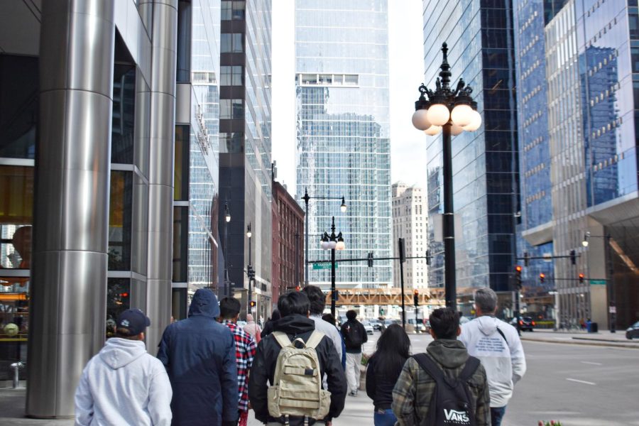 To save on transportation costs, students walked from the Metra station to the Museum of Broadcast Communications.
