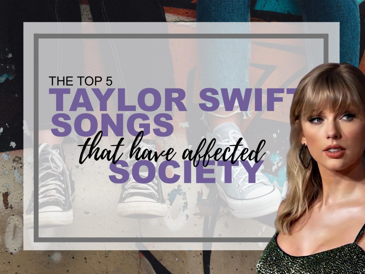 Taylor Swifts songs are often filled with deeper meaning that positively impacts her fans, and society at large. (Photo illustration by Wildcat Chronicle with royalty-free photos from Aedrian, via Pexels, and Cosmopolitan UK, via Wikimedia Commons)