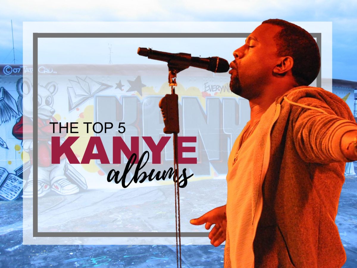 Kanye West has a polarizing effect, but there is no denying his albums have obtained critical success and inspired artists such as Drake and Childish Gambino. (Photo illustration created by Wildcat Chronicle staff with royalty-free images from Jason Persse and urban_data via Wikimedia Commons)