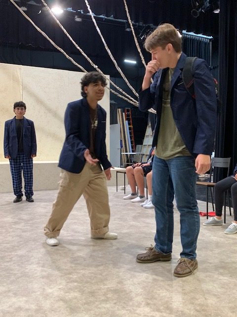Seniors Michael Angeles and Alex Bradley rehearse together for the upcoming show. 