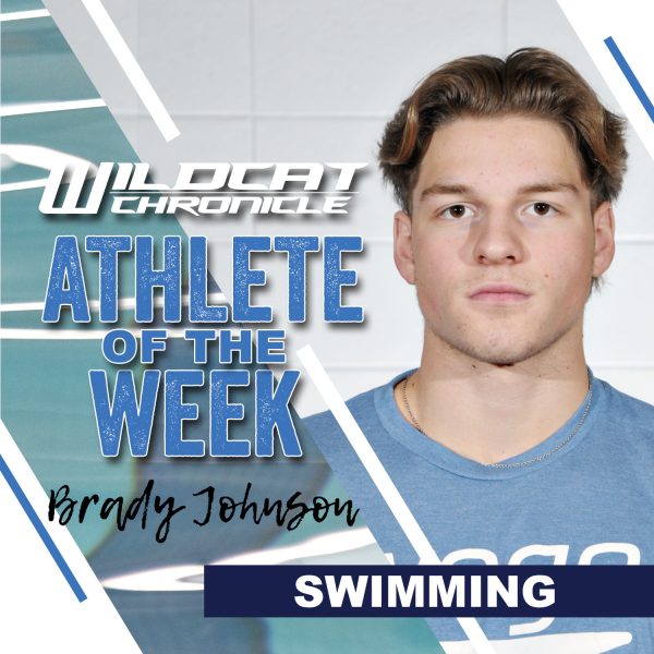 Jan. 28-Feb. 3: Senior Brady Johnson broke two individual pool records (in the 100 free and 100 breaststroke) this past weekend at the UEC Championship meet. He was also part of the record-breaking 400 free relay team. Brady is currently ranked the #1 swimmer in Illinois (via SwimCloud) and is holding onto the fastest times in the state in the 50 free, 100 free, and 100 backstroke. (Photo illustration created by Emily Ziajor using image by Lifetouch)