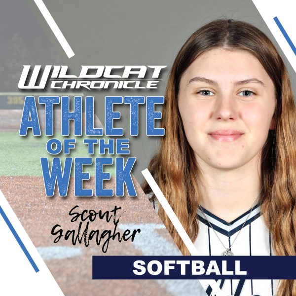 MAY 19-25: Our final Athlete of the Week of the school year is senior Scout Gallagher, who has been a powerful force on the Varsity team for the past several years. Her coaches praised her prowess at bat (Scout earned five home runs this season alone) and pitching abilities, as well as her leadership on and off the field. Not surprisingly, Gallagher was named All-Conference as well. Her coaches stressed that she will be greatly missed next year, but wish her nothing but the best in her future endeavors! (Photo illustration created by Wildcat Chronicle Staff using images by Carlos Allen and Lifetouch)