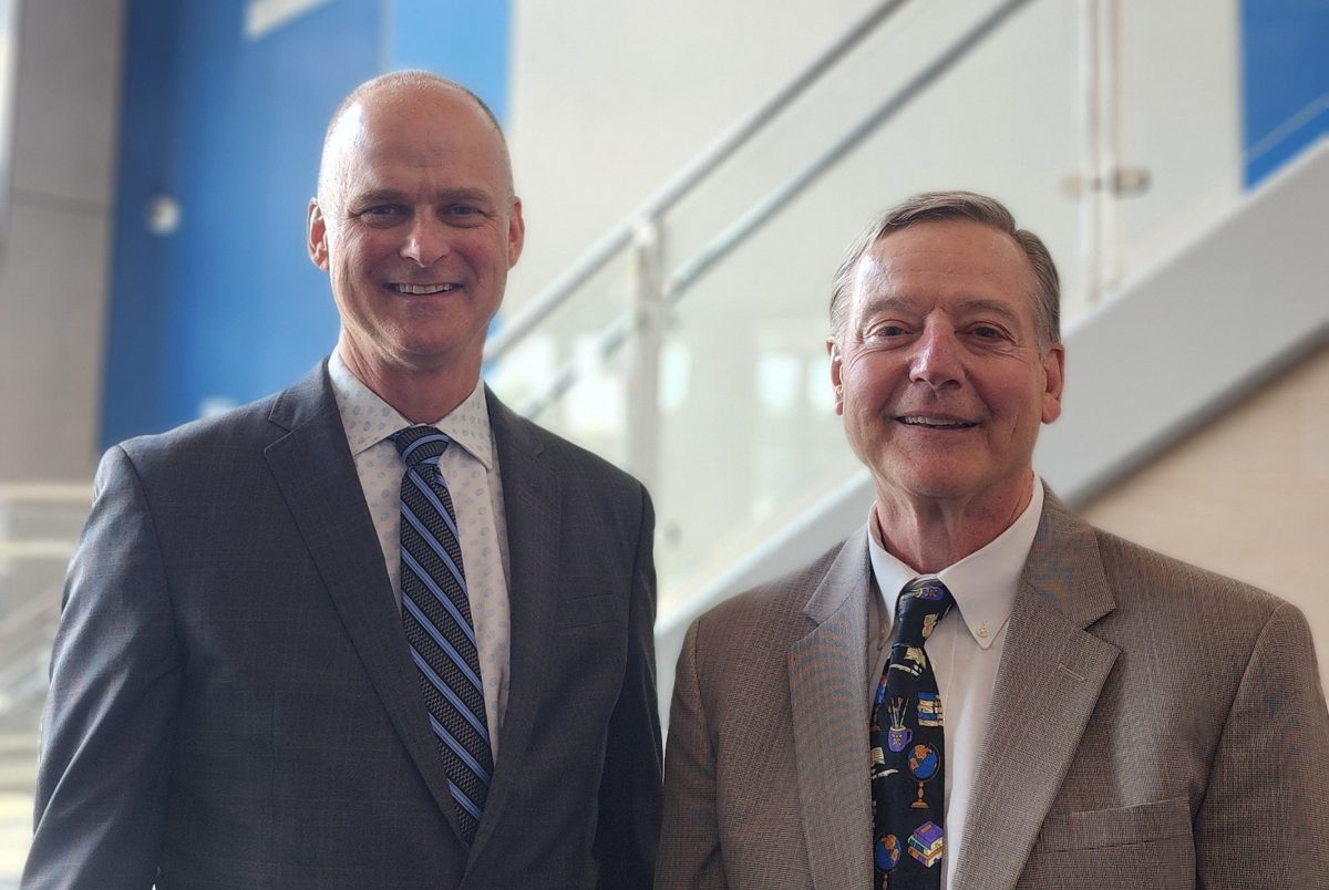 Interim superintendents John Langton and Dr. Attila Weninger pose before school started in August. (Photo shared with permission by Brittney Walker)