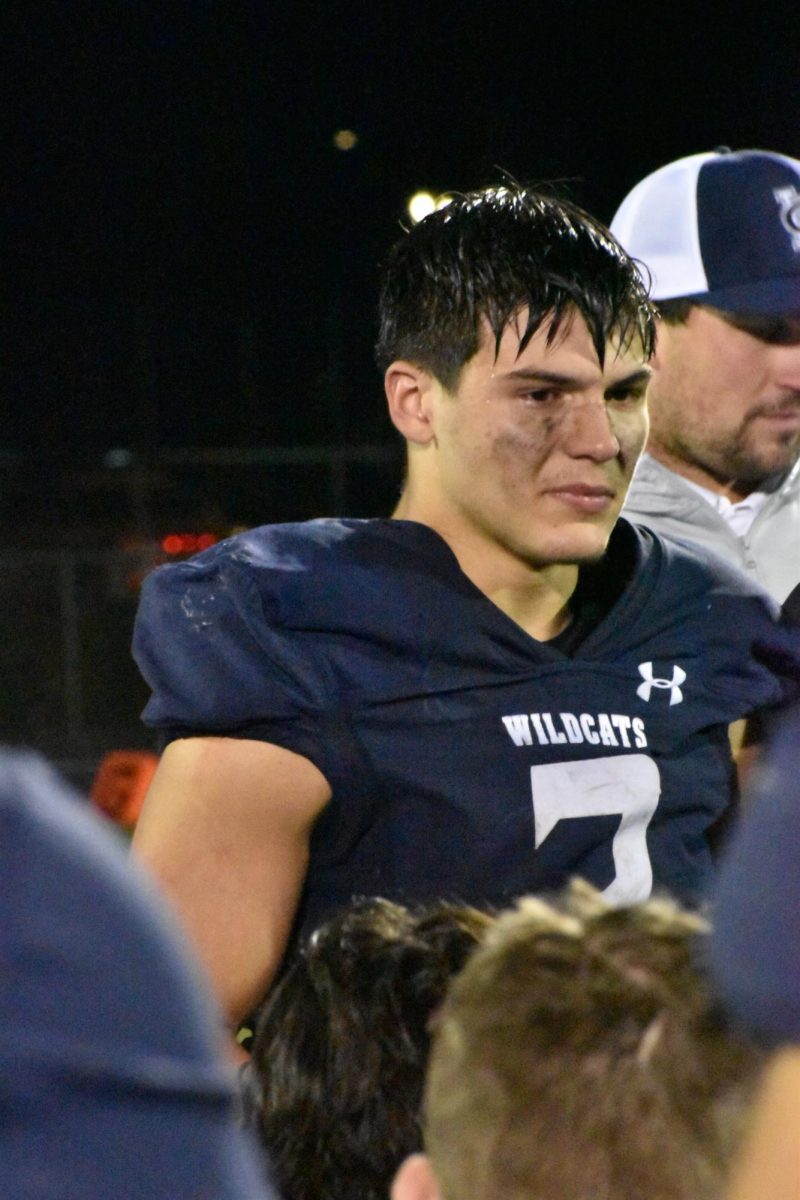 Senior Vincent Muci, who scored all five of West Chicago's touchdowns on Oct. 20, displays emotion at the end of his last game of the regular football season.