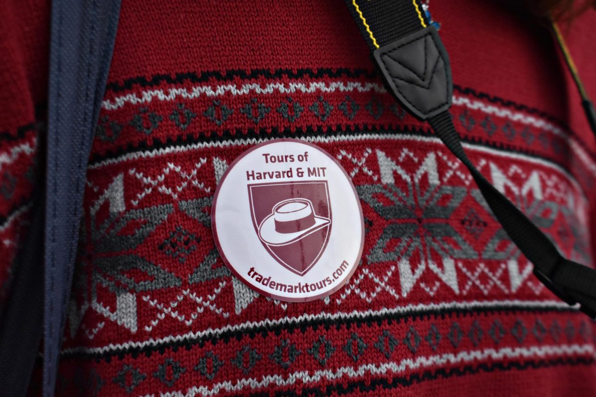Tour attendees were asked to wear a sticker as they journeyed through Harvard Universitys campus in early November 2023.