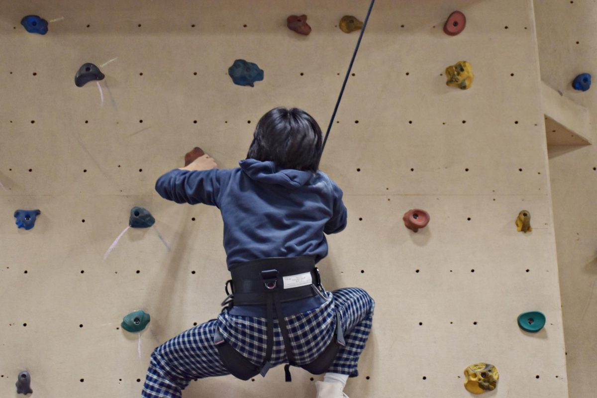 The rock wall offers WEGO students the chance to practice their skills on a more regular basis.