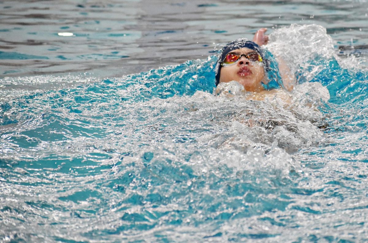 Logan Bremner swimming backstroke at the West Chicago Winter Splash invite.