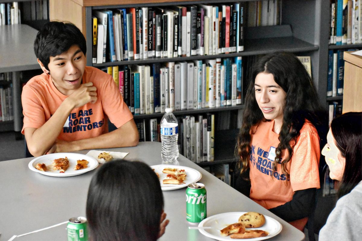 Mentors like senior Kevin Dorl and junior Andrea Garcia are given lunch options of pizza, vegetables, salad, cookies, and plenty of snacks.