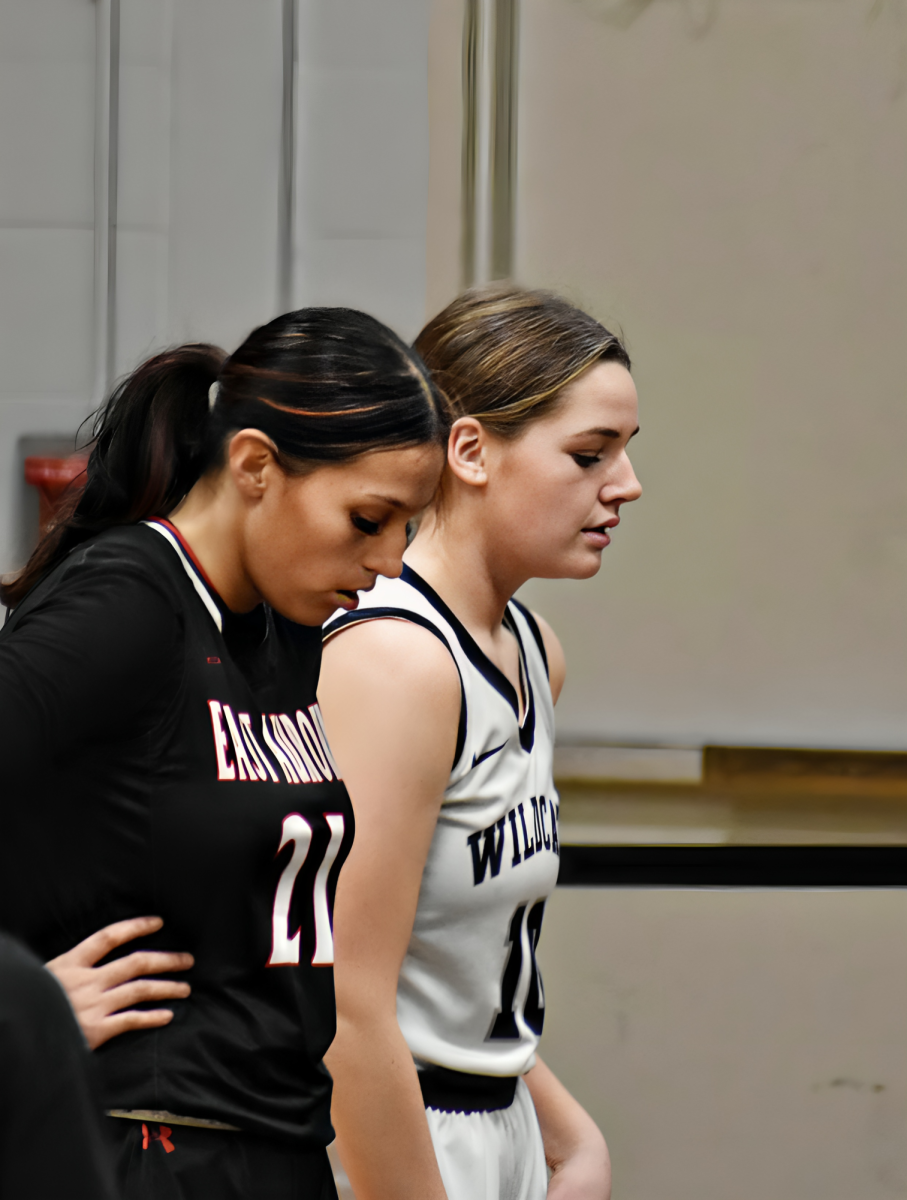 Senior Kailey Sabala stands off-stands with the Tomcats Mia Venson, awaiting play.