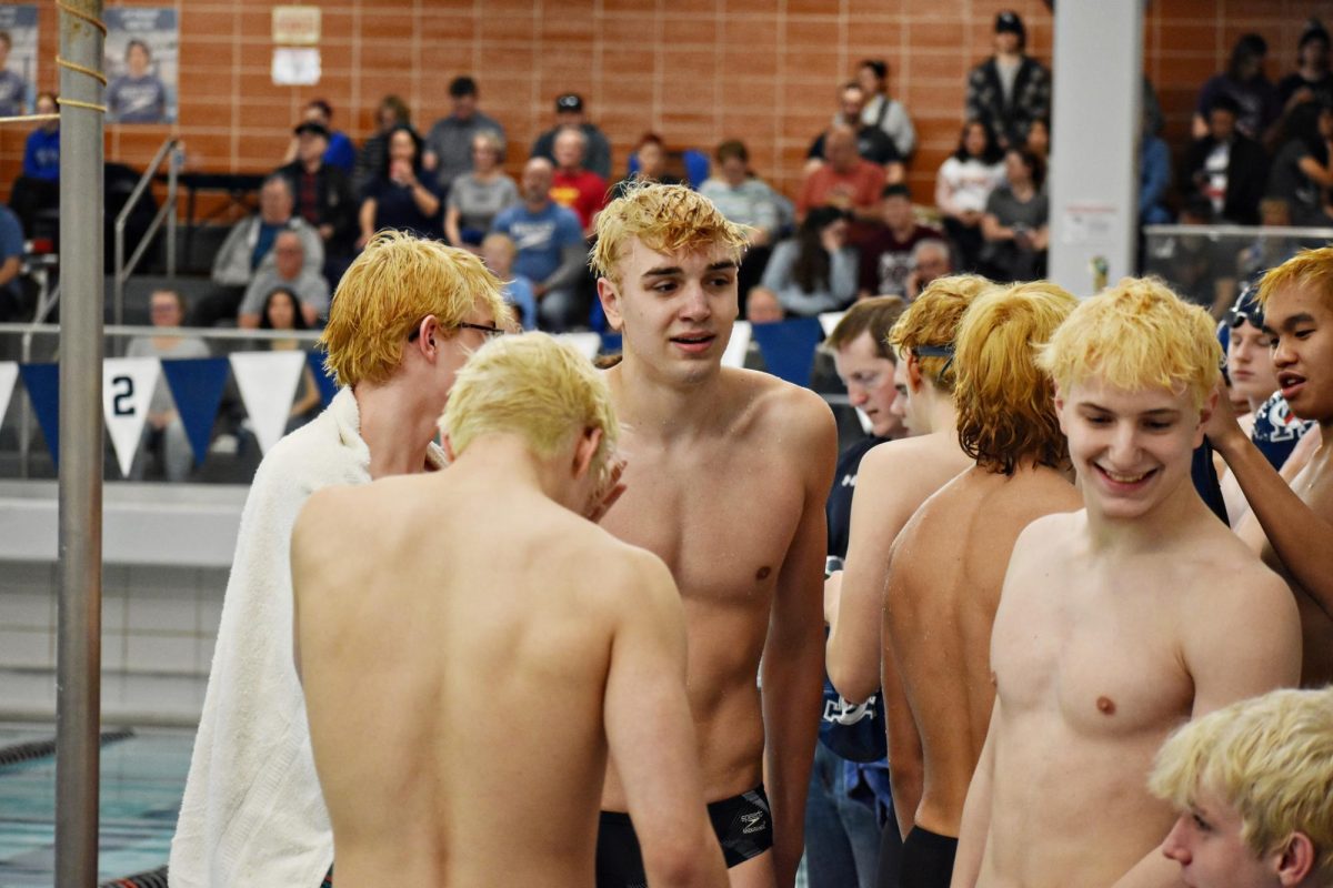 The WCCHS boys swim team have all bleached their hair as a way to manifest good luck upon competing.