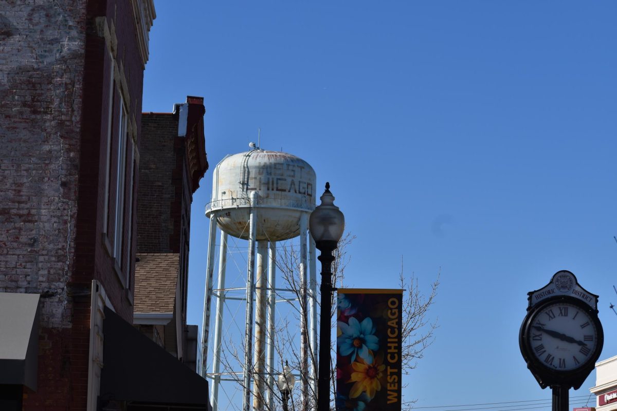 The water tower that stands out in the West Chicago skyline because of its faded paint and rust. 
