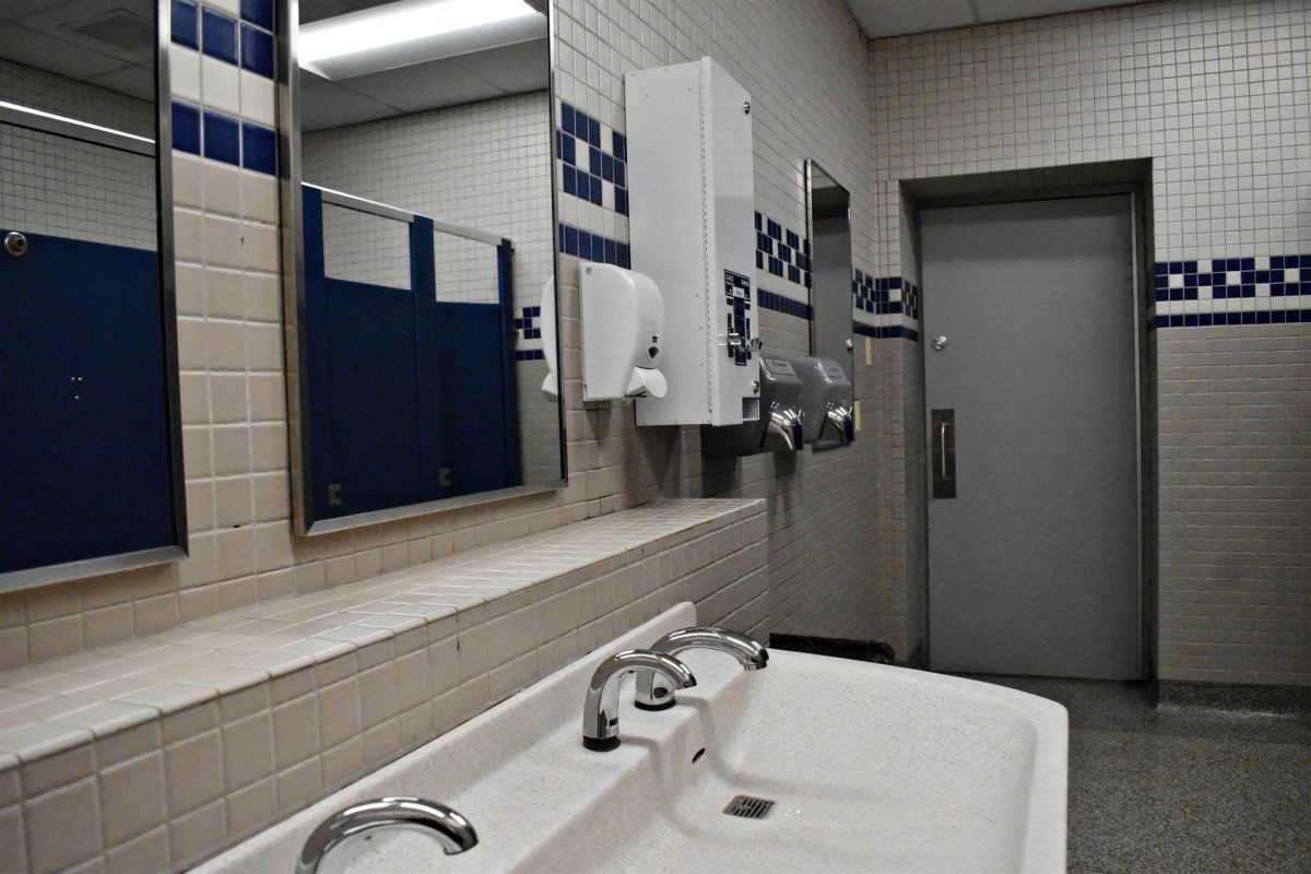 The hidden bathroom offers a conjoined sink, but because this restroom is rarely in use, the user still feels there is space.