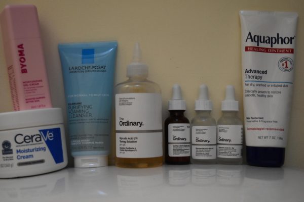 Lineup of some specific skincare mentioned in the article. 