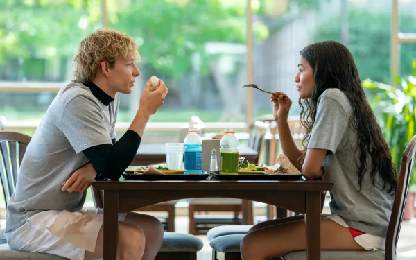 During the youth era of the film, characters Art and Tashi discuss an upcoming college tennis match (Photo courtesy of IMDB).
