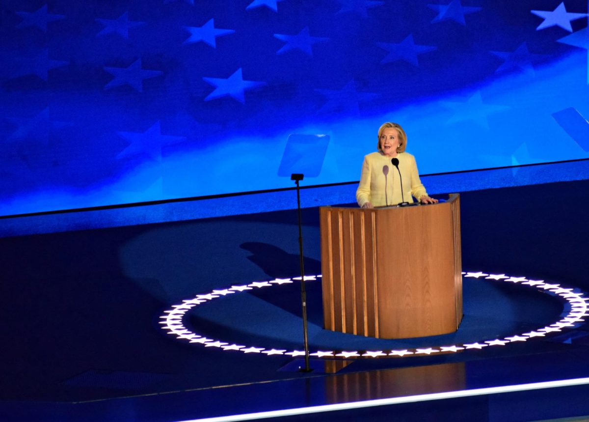 Former Secretary of State, First Lady, and Presidential candidate Hillary Clinton delivered a speech during the opening night of the Democratic National Convention that received continuous applause from conference-goers.