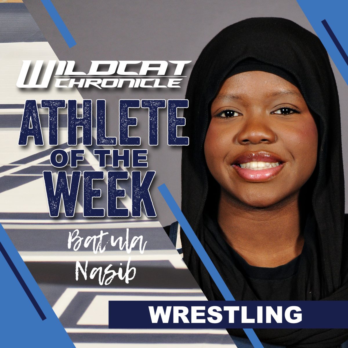 JAN. 12-18: Sophomore wrestler Batula Nasib continues to shine as a key competitor for the Wildcats. At the Girls' Hawk Invite, Batula placed 6th out of 32 wrestlers, an impressive accomplishment that reflects her consistency and dedication. This week, she added another victory to her season record, which now stands at 20-8. Her standout performances included a hard-fought 8-7 decision against L. Rakoci of Hoffman Estates and a win by fall in 3:45 over F. McFadden of Ridgewood. Batula's success is a testament to her skill and determination on the mat. (Photo courtesy of Lifetouch and Giselle Cortez)