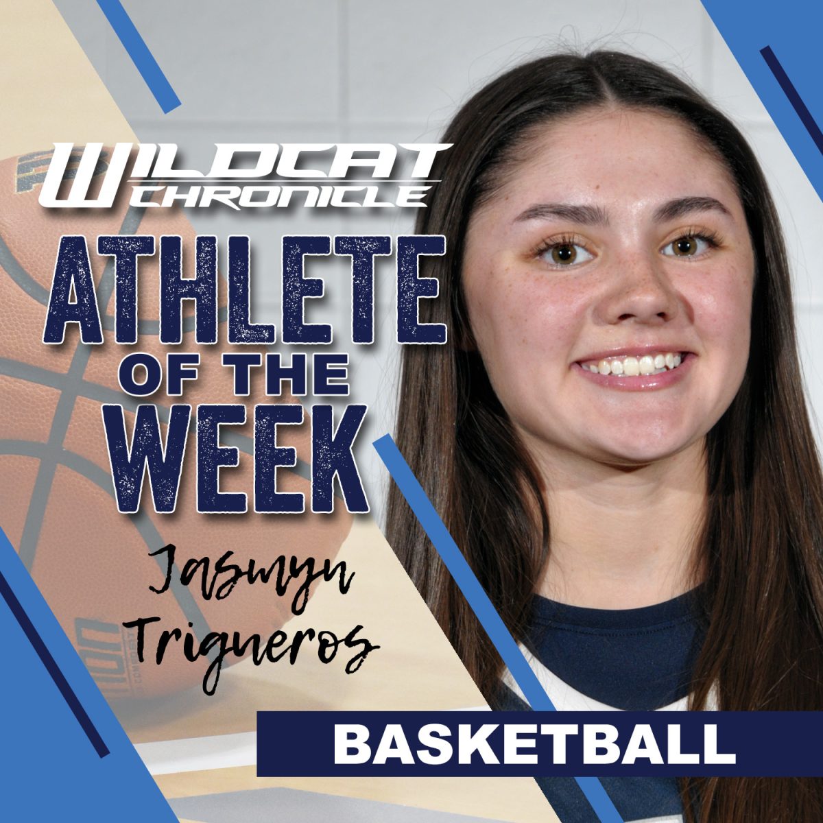 NOV. 24-30: Jasmyn Trigueros has been on fire during the Wildcats' undefeated 6-0 start to the season, averaging an incredible 24 points per game. Trigueros has already scored an impressive 1,663 career points, putting her within striking distance of joining the elite 2.5% of girls basketball players who reach 2,000 career points. Her leadership and talent are driving the team’s success. (Photo illustration created by Wildcat Chronicle Staff using images by Lifetouch)