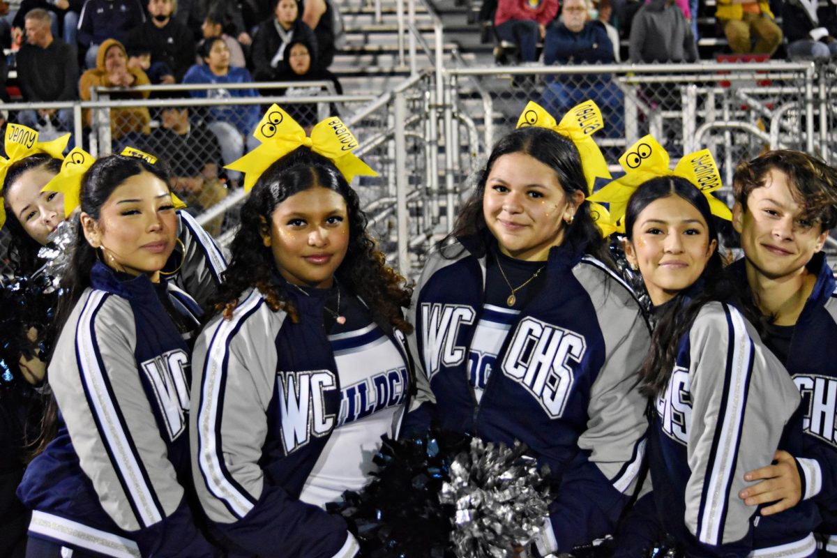 Members of the cheer team take a break from motivating the crowd.