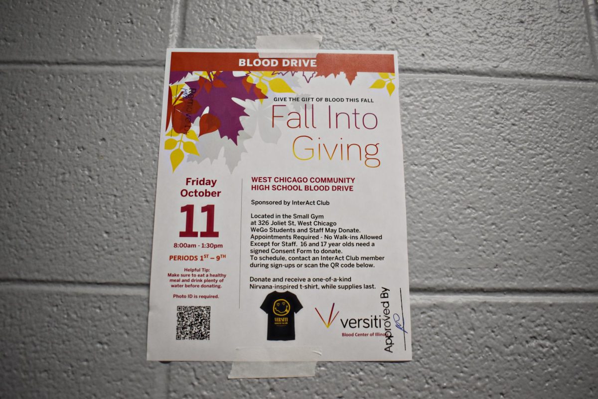 One of the posters for the event encourages students to make appointments to donate blood, and mentions the possibility of a free t-shirt, while supplies last.