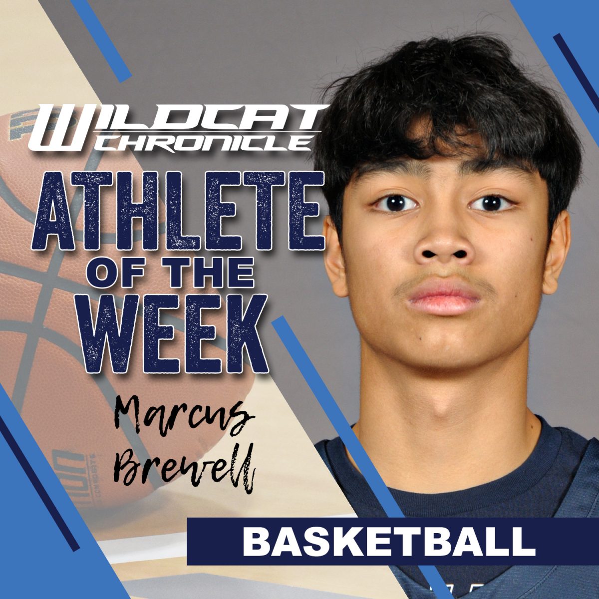 DEC. 12-18: Sophomore point guard Marcus Brewell continues to shine as a key player for the Wildcats. During the Lisle Thanksgiving Tournament, Marcus helped lead the team to a perfect 3-0 record, earning All-Tournament honors along the way.

Last week, Marcus’s standout performances included:

Dec. 12 @ Elmwood Park: 19 points, including 4 three-pointers
Dec. 17 vs. Larkin: 13 points, with clutch free throws to seal the team’s first home win

"Marcus’s leadership, court vision, and defensive intensity make him a standout player and teammate," Coach Roy Ramos said. "His work ethic and ability to rise in key moments set a great example for our program." (Photo illustration created by Wildcat Chronicle Staff using images by Eli Sampson and Lifetouch)