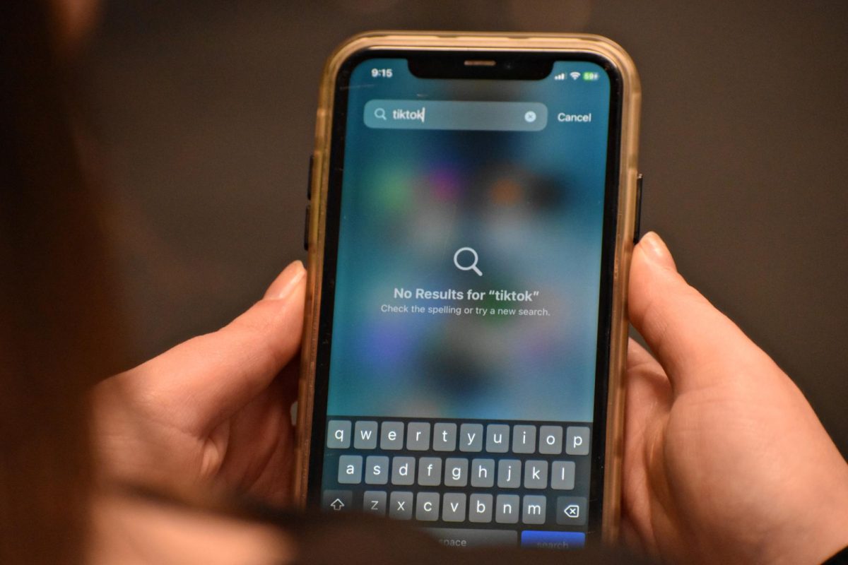 A phone displays a “No Results for ‘TikTok’” message during the app’s temporary shutdown in the U.S. on Jan. 18, 2025. TikTok resumed service the following morning after President-elect Donald Trump delayed the planned ban.