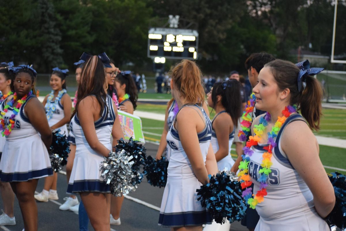 Cheerleaders are usually seen on the sidelines of bigger sports games, mainly being football yet put on a show.