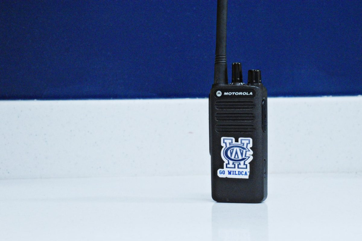 A walkie talkie used to keep administrators and security guards in frequent communication.