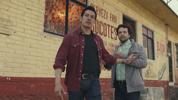  picture is by Netflix. In this picture you see “Guerrero” and one of his old friends coming out of a bar while they both come out you can see the facial expressions that they are making. 