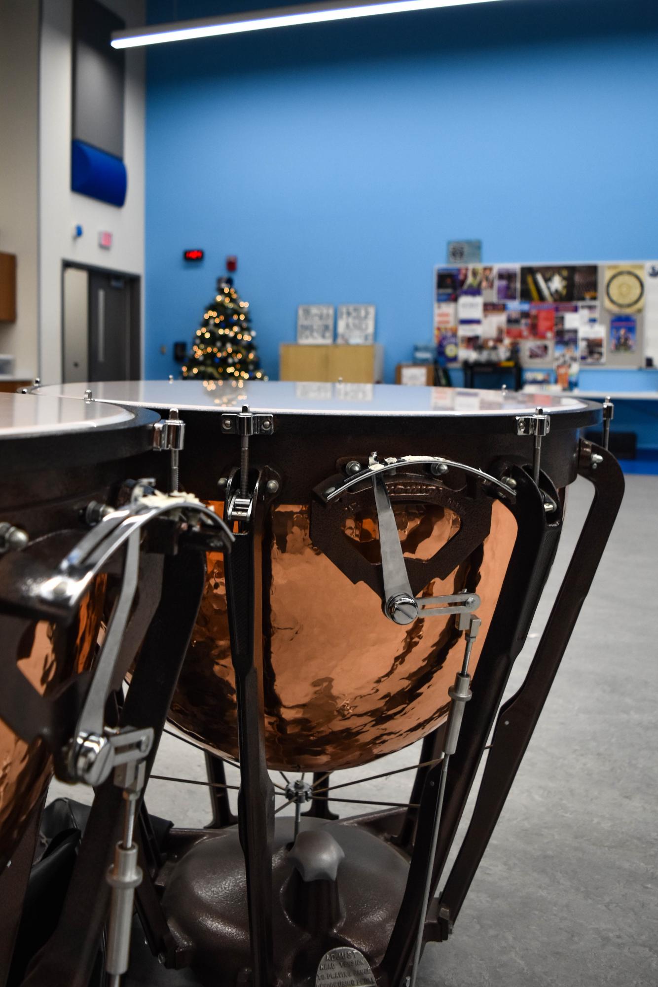 The concert timpani sitting in the band room after the holiday band concert on december 12th. 