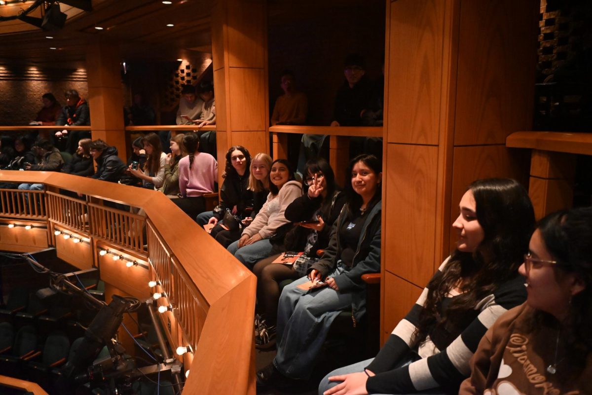 West Chicago Community High School's 96 attendees occupied the entire second-floor balcony at the Chicago Shakespeare Theatre. (Photo courtesy of Leslie Fireman)