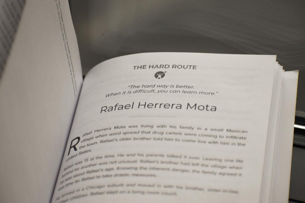 "The Hard Route" - the official name for Rafael Herrera Mota's story - is pictured on a windowsill, and available to read in "Not By Chance" on page 345. 
