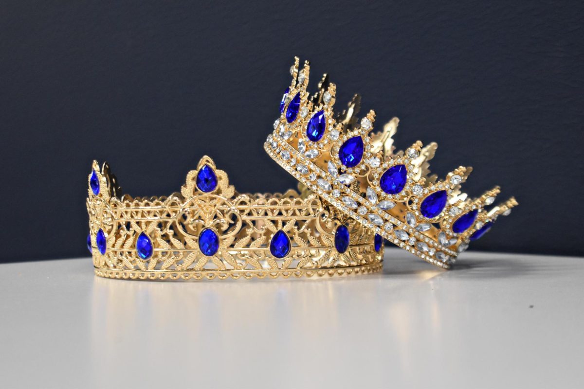 Prom king and queen crowns sit on display ahead of West Chicago Community High School’s 2026 prom, which will take place May 1 at the Museum of Science and Industry in Chicago.
