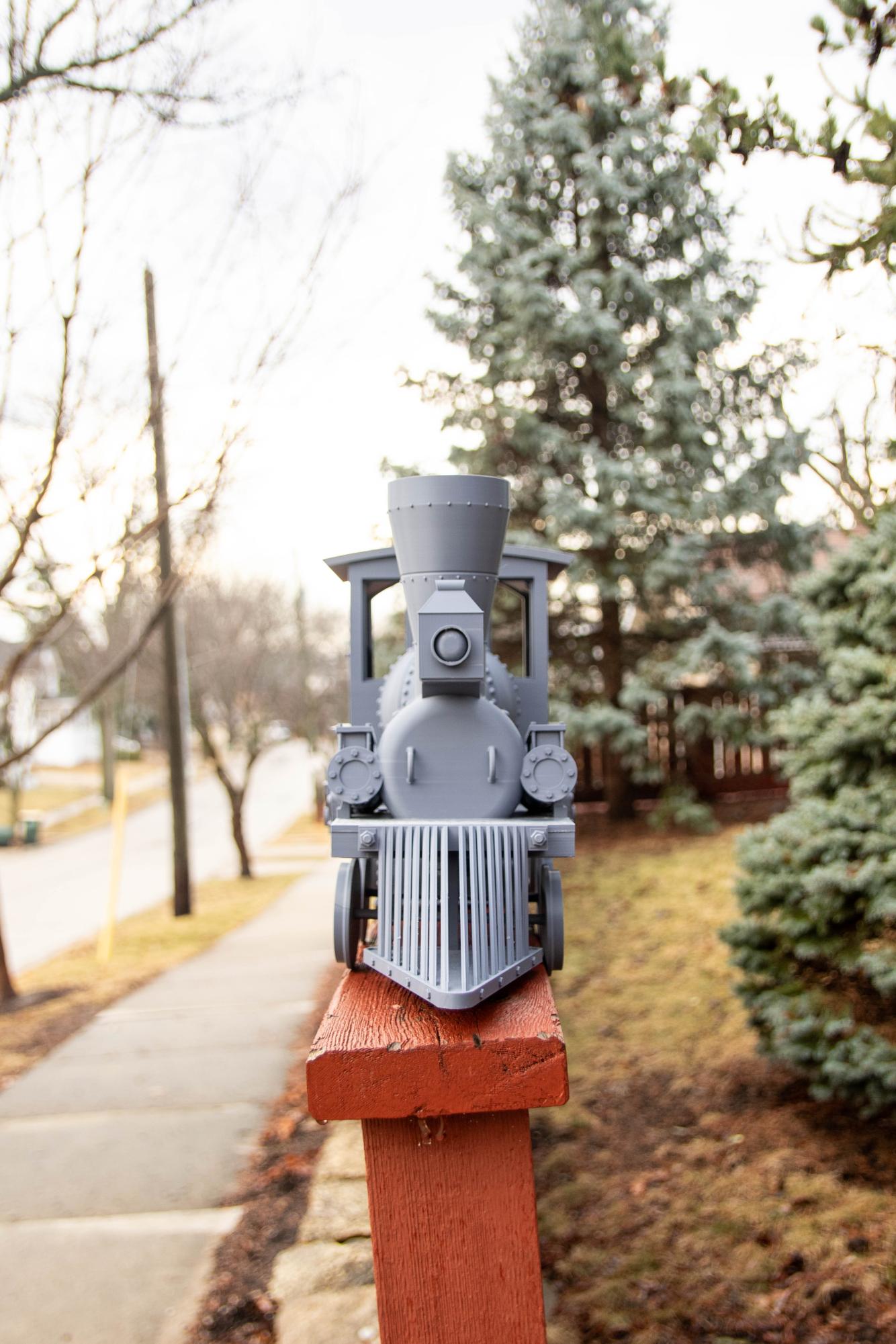 A prototype of one of WeGo Full Steam Ahead's steam engines sits out in the March sun. 